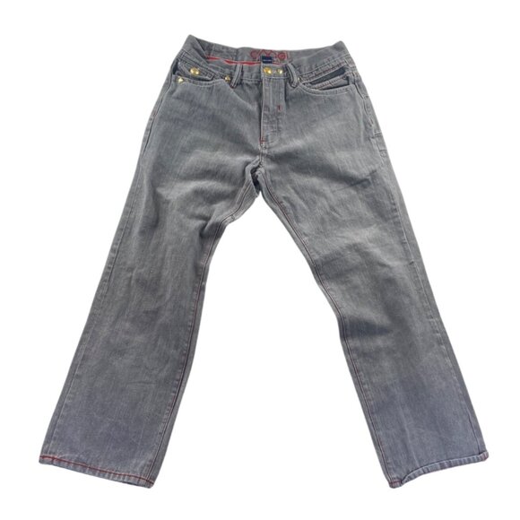 Coogi Mens Embroidered Jeans 34x34 Gray Denim Straight Leg Red Stitched